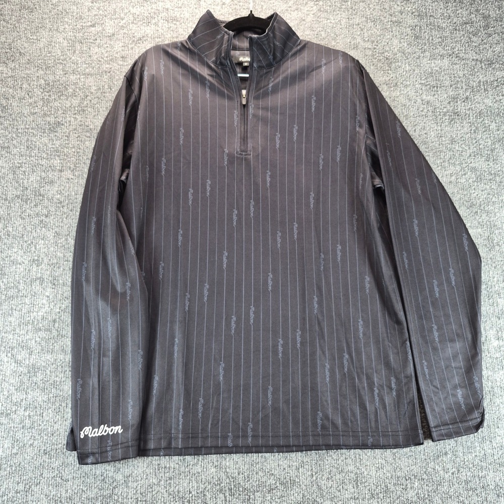 Malbon Pullover 1/4 Zip Pinstripe Script Logo Medium Black Mens